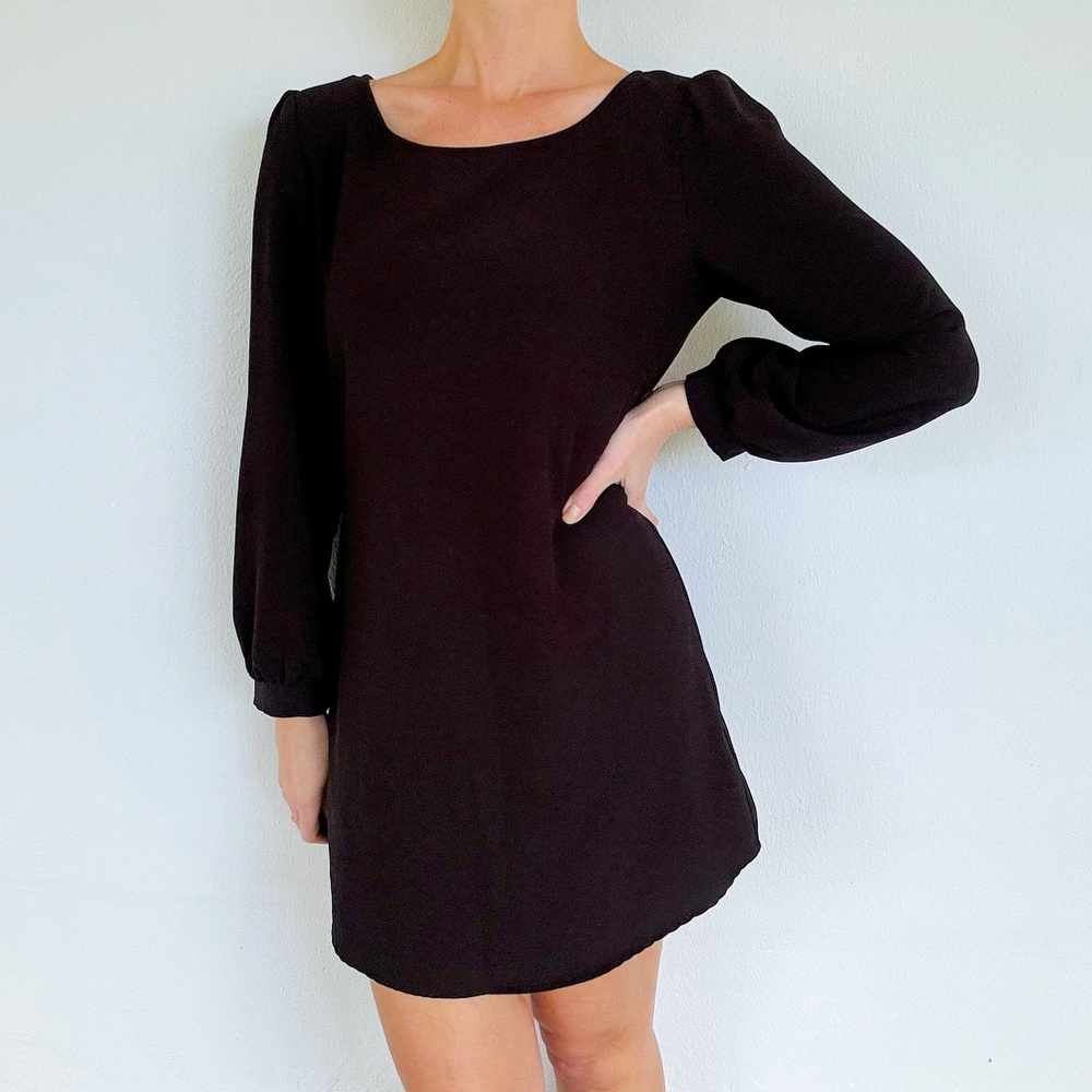 TOBI black wide scoop neck long sleeve mini shift dress size small